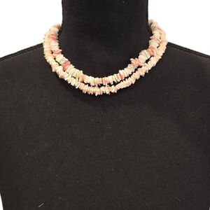 2 Pink White Shell Chip Puka Strand Choker Necklace 18in & 16in